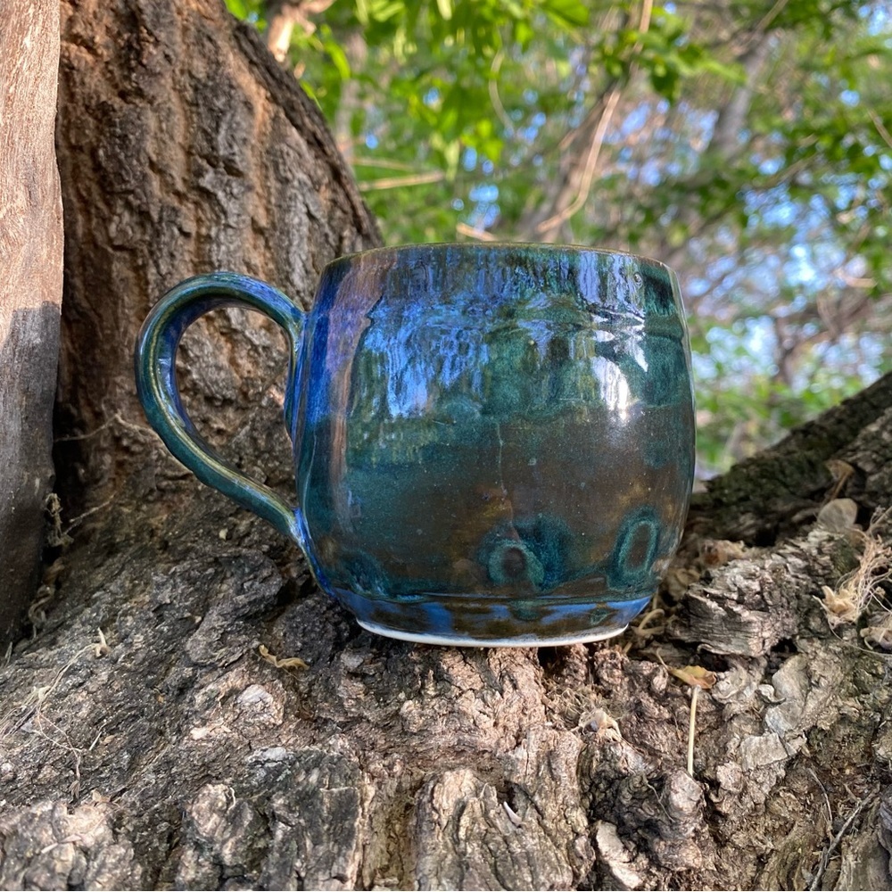 Vintage Pottery mug drip glaze signed